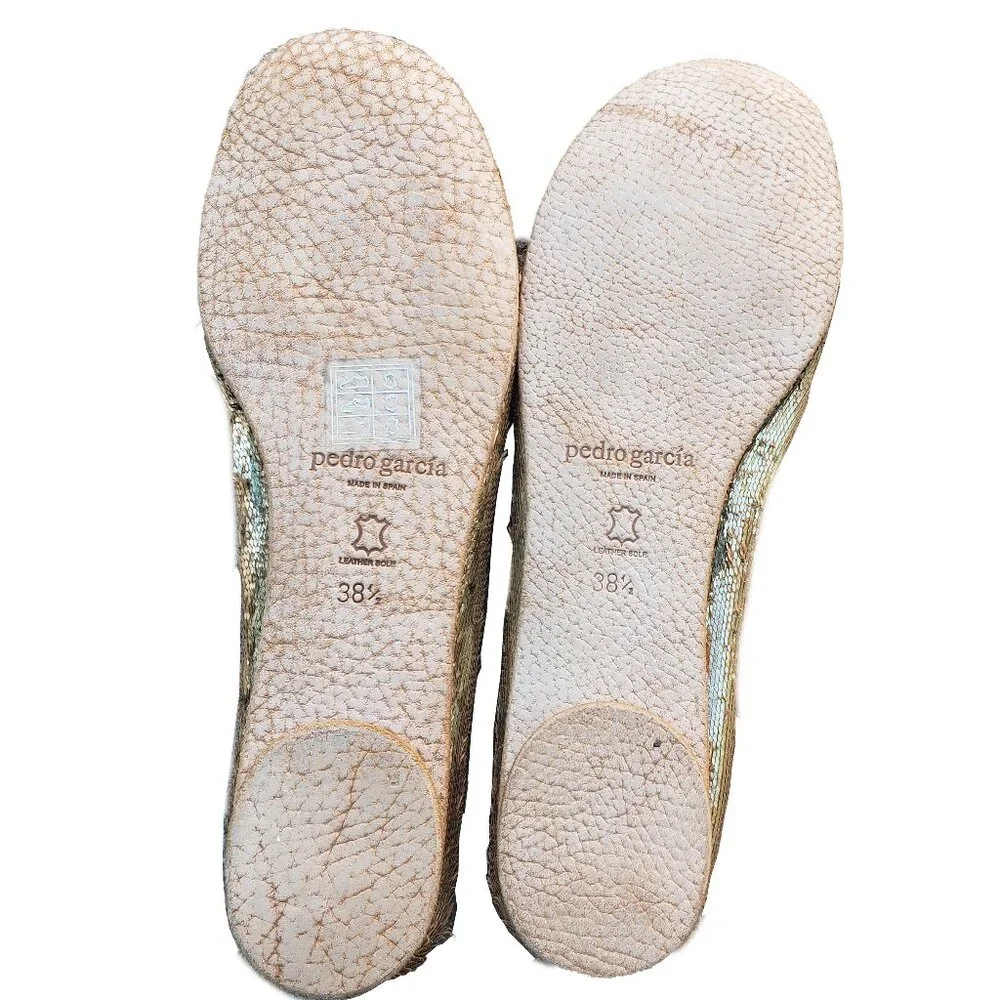 Pedro Garcia Greta Ballet Flats 38.5 Gold Lame Leather Shoes Bows Round Toe - Picture 8 of 9